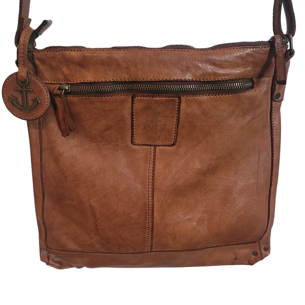 Harbour 2nd Vera Brown Leather Crossbody Bag Anchor Logo Distressed Cognac Purse